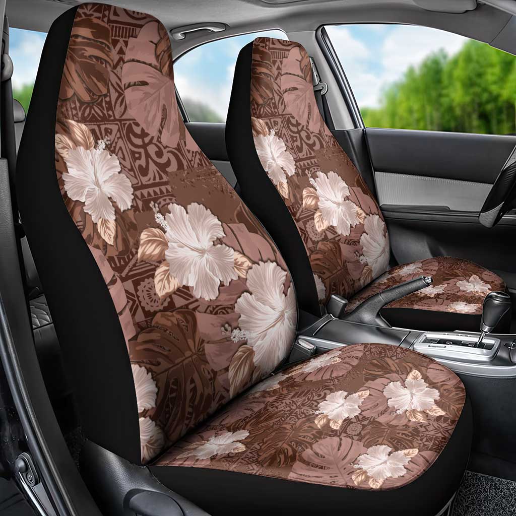 Hawaii Car Seat Cover Brown Polynesian Monstera Patterns - Polynesian Pride