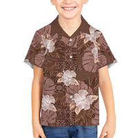 Hawaii Family Matching Long Sleeve Bodycon Dress and Hawaiian Shirt Brown Polynesian Monstera Patterns - Polynesian Pride