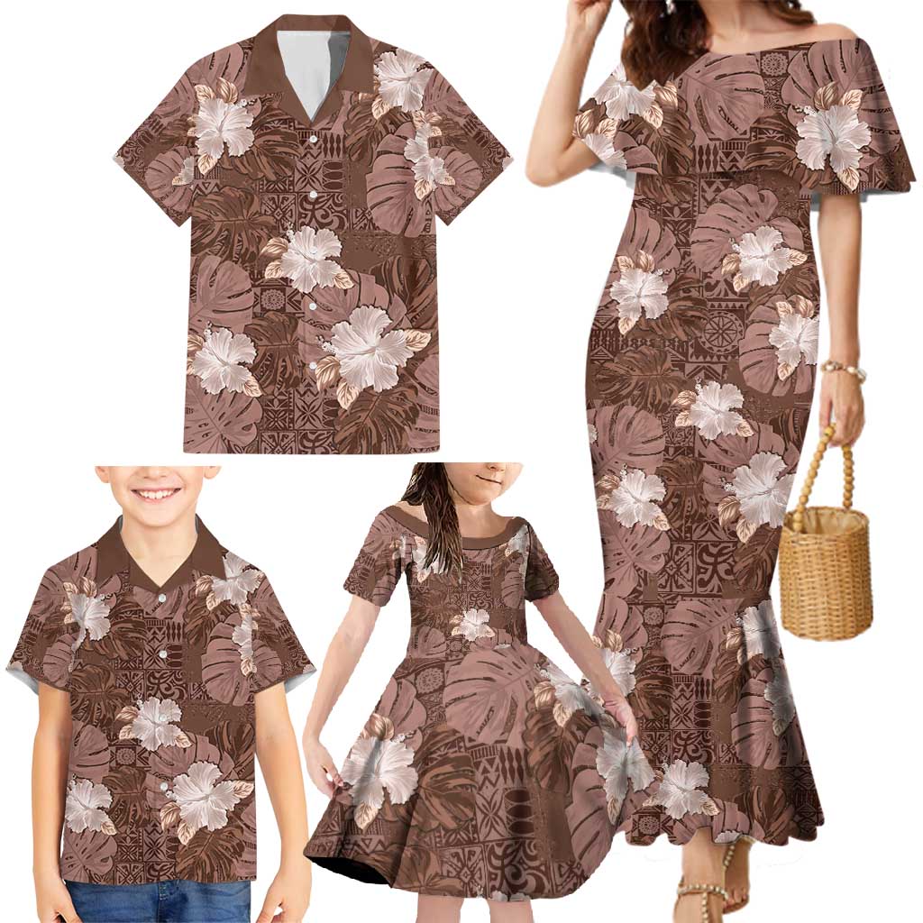 Hawaii Family Matching Mermaid Dress and Hawaiian Shirt Brown Polynesian Monstera Patterns DT05 - Polynesian Pride