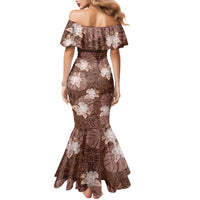 Hawaii Family Matching Mermaid Dress and Hawaiian Shirt Brown Polynesian Monstera Patterns - Polynesian Pride