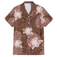 Hawaii Family Matching Off The Shoulder Long Sleeve Dress and Hawaiian Shirt Brown Polynesian Monstera Patterns - Polynesian Pride