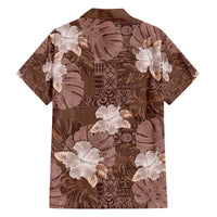 Hawaii Family Matching Off The Shoulder Long Sleeve Dress and Hawaiian Shirt Brown Polynesian Monstera Patterns - Polynesian Pride