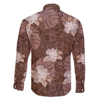 Hawaii Family Matching Off The Shoulder Long Sleeve Dress and Hawaiian Shirt Brown Polynesian Monstera Patterns - Polynesian Pride