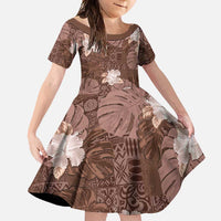 Hawaii Family Matching Off Shoulder Maxi Dress and Hawaiian Shirt Brown Polynesian Monstera Patterns - Polynesian Pride