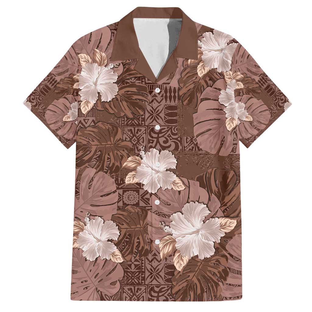 Hawaii Family Matching Off Shoulder Maxi Dress and Hawaiian Shirt Brown Polynesian Monstera Patterns - Polynesian Pride