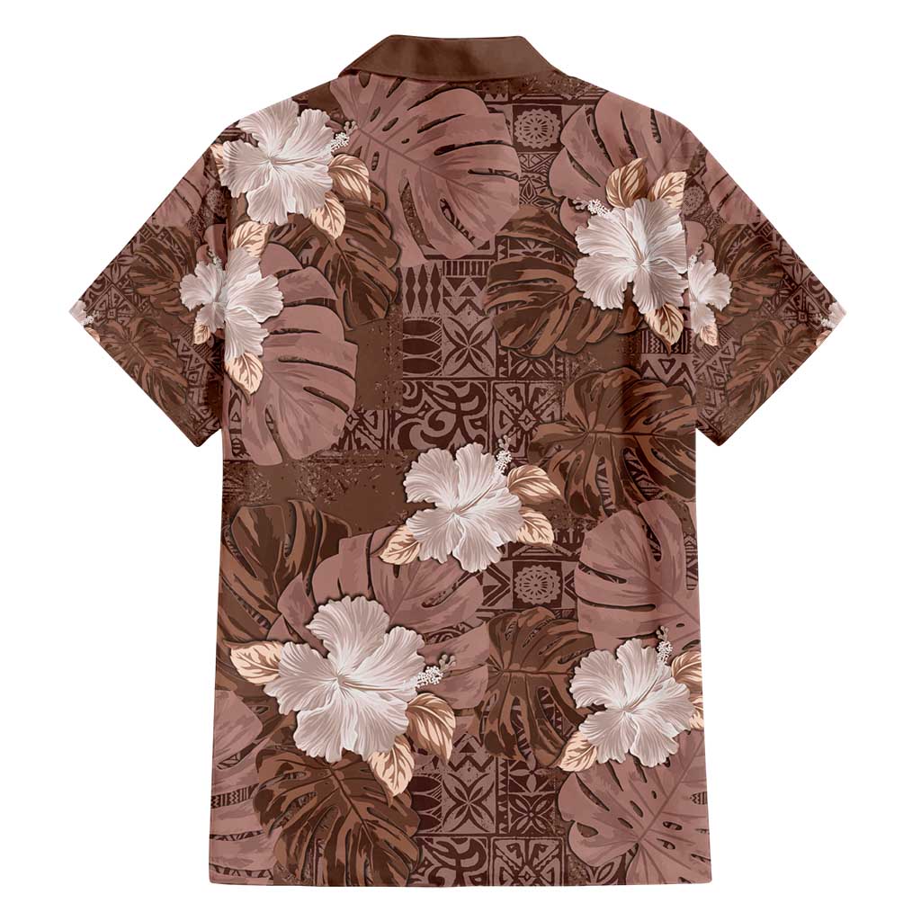 Hawaii Family Matching Puletasi and Hawaiian Shirt Brown Polynesian Monstera Patterns - Polynesian Pride