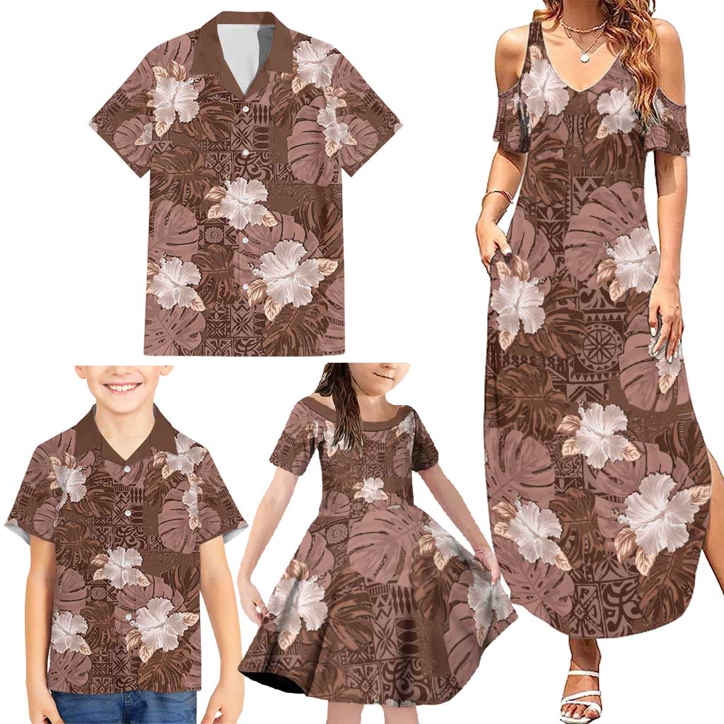 Hawaii Family Matching Summer Maxi Dress and Hawaiian Shirt Brown Polynesian Monstera Patterns DT05 - Polynesian Pride