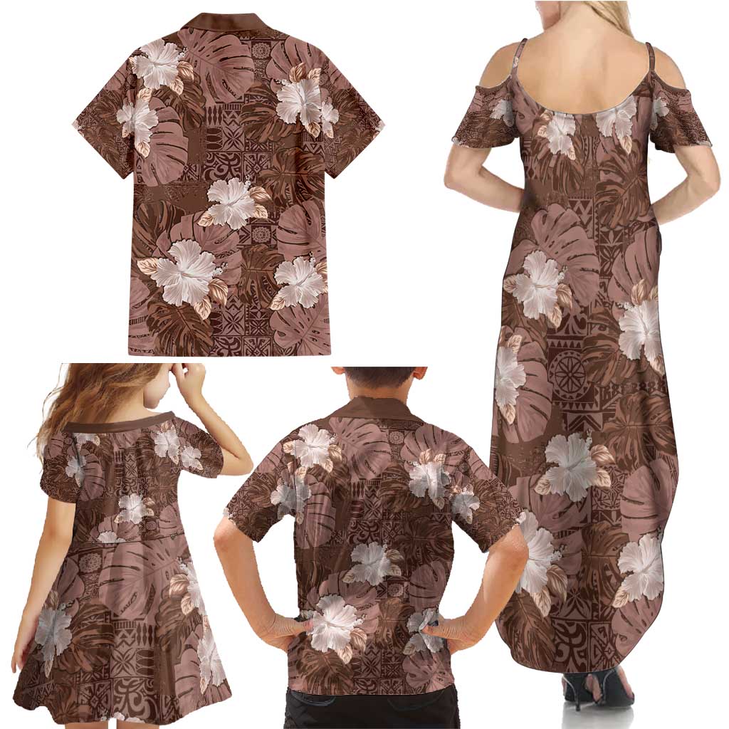 Hawaii Family Matching Summer Maxi Dress and Hawaiian Shirt Brown Polynesian Monstera Patterns - Polynesian Pride