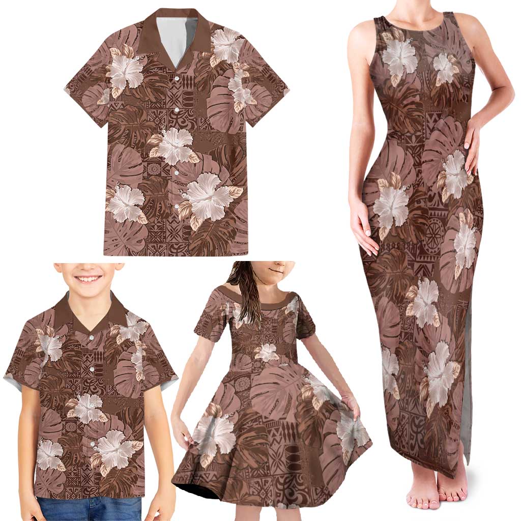 Hawaii Family Matching Tank Maxi Dress and Hawaiian Shirt Brown Polynesian Monstera Patterns DT05 - Polynesian Pride
