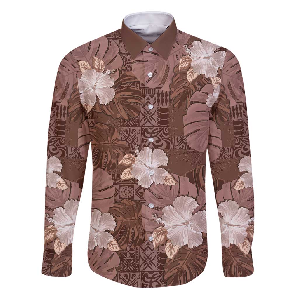 Hawaii Family Matching Tank Maxi Dress and Hawaiian Shirt Brown Polynesian Monstera Patterns - Polynesian Pride