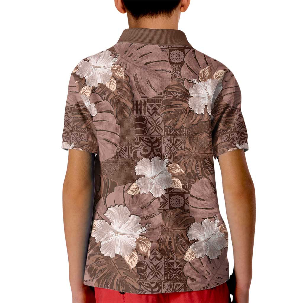 Hawaii Kid Polo Shirt Brown Polynesian Monstera Patterns - Polynesian Pride
