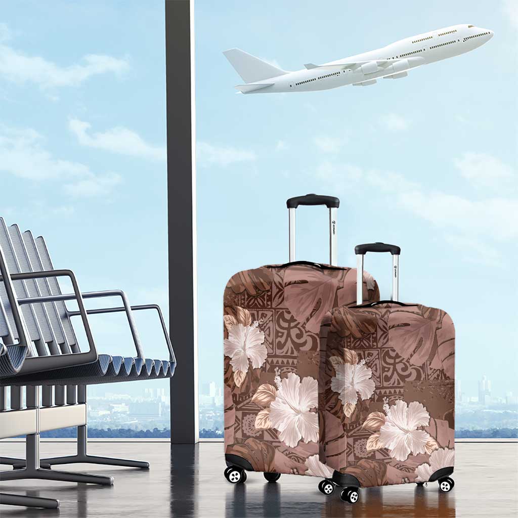 Hawaii Luggage Cover Brown Polynesian Monstera Patterns - Polynesian Pride