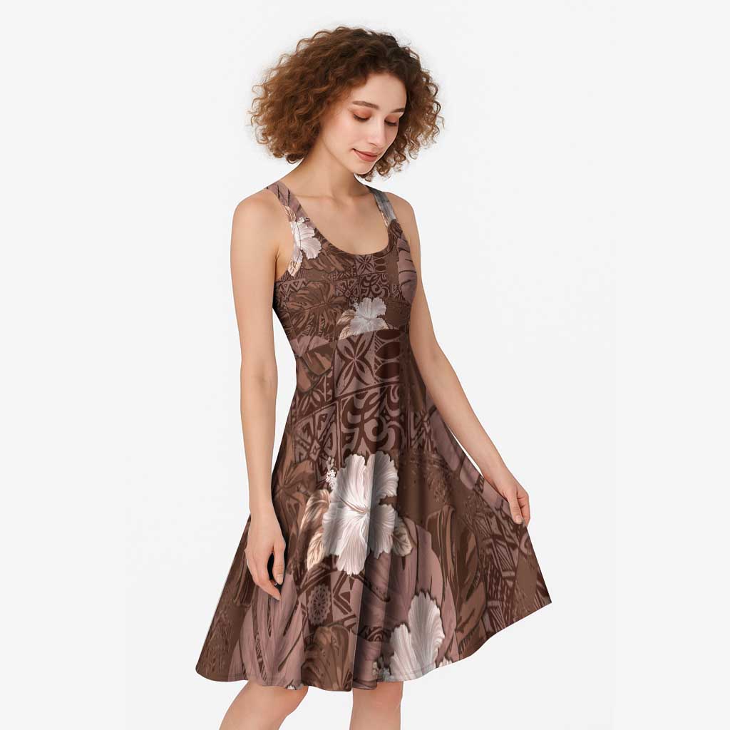Hawaii Midi Dress Brown Polynesian Monstera Patterns - Polynesian Pride