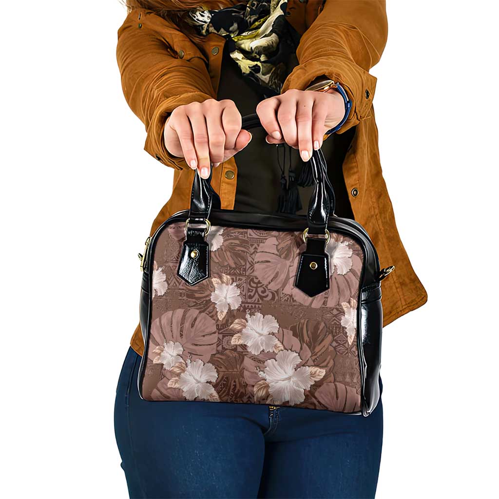 Hawaii Shoulder Handbag Brown Polynesian Monstera Patterns - Polynesian Pride