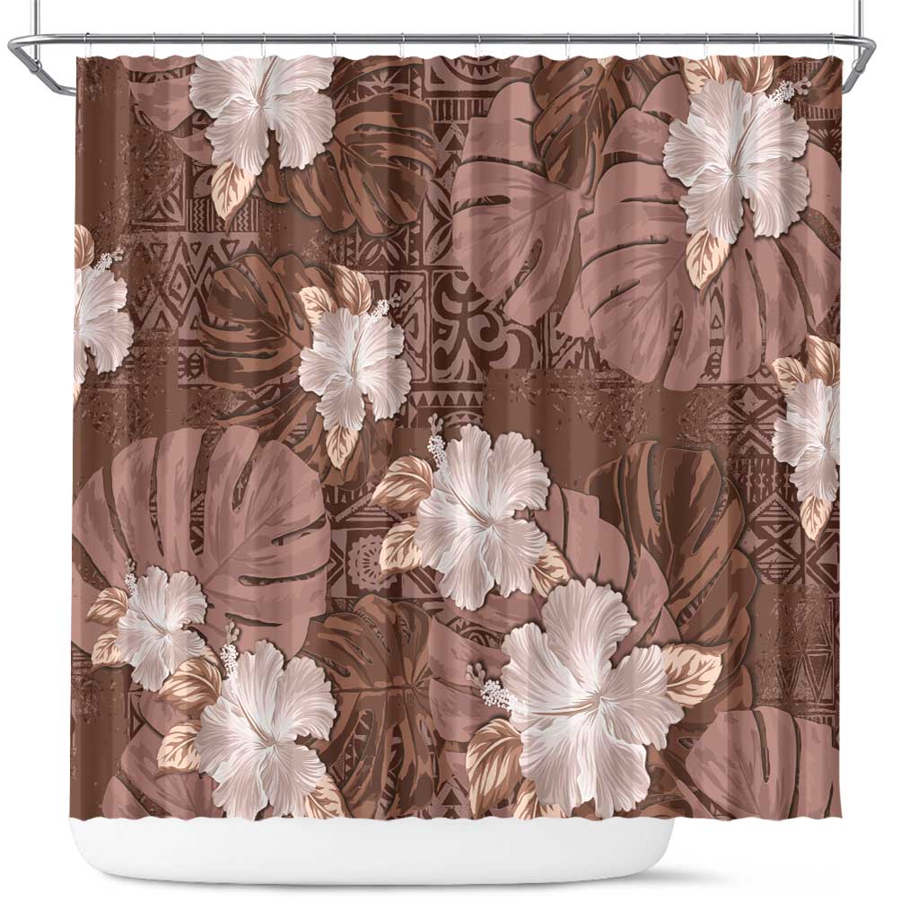 Hawaii Shower Curtain Brown Polynesian Monstera Patterns DT05 Brown - Polynesian Pride