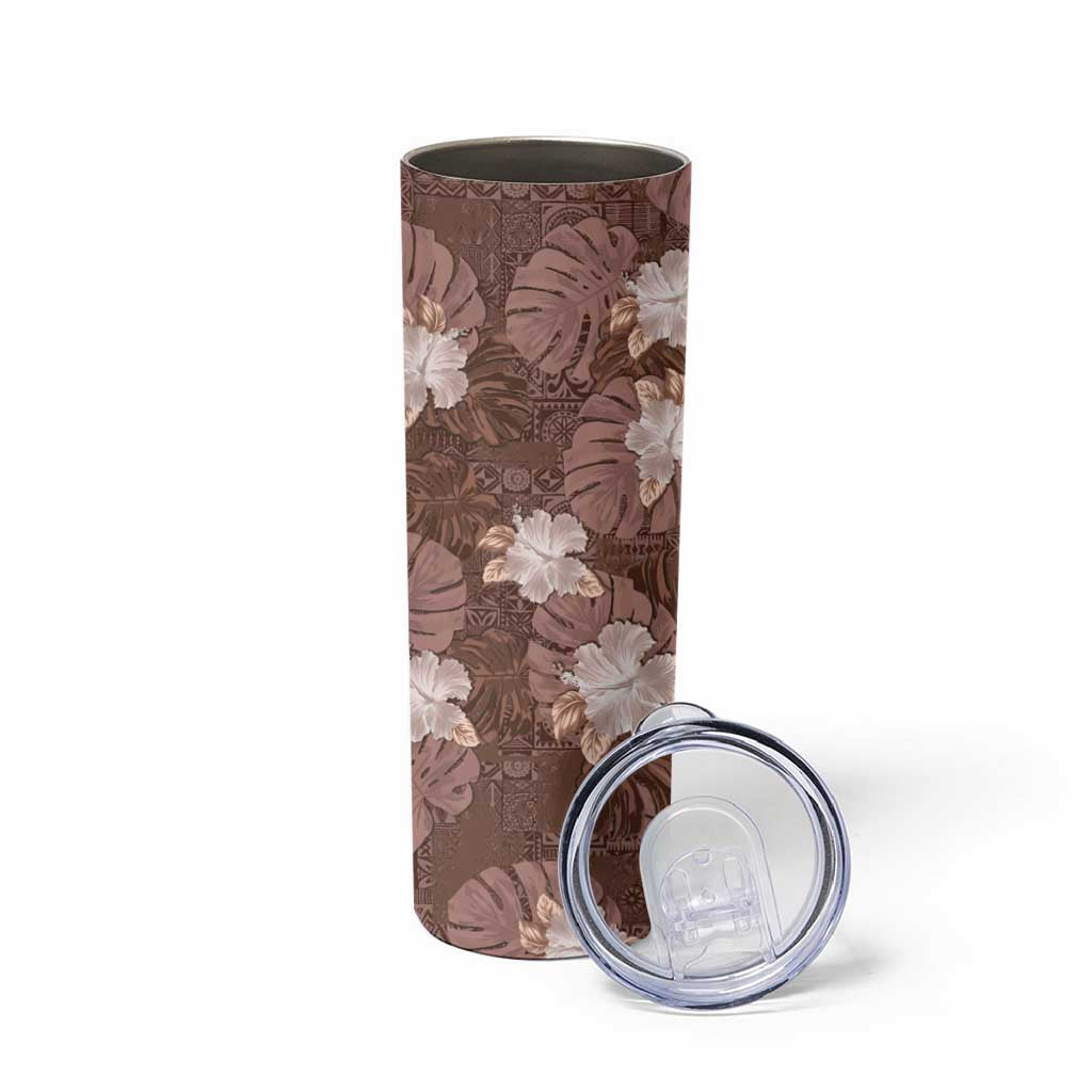 Hawaii Skinny Tumbler Brown Polynesian Monstera Patterns - Polynesian Pride