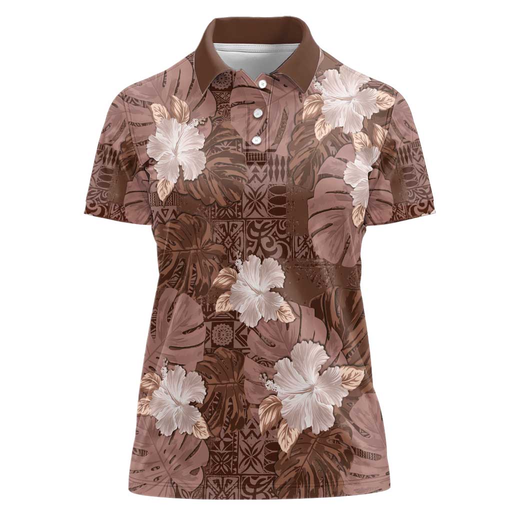 Hawaii Women Polo Shirt Brown Polynesian Monstera Patterns DT05 Female Brown - Polynesian Pride
