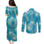 Hawaii Couples Matching Puletasi and Long Sleeve Button Shirt Teal Polynesian Monstera Patterns - Polynesian Pride