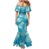 Hawaii Family Matching Mermaid Dress and Hawaiian Shirt Teal Polynesian Monstera Patterns - Polynesian Pride