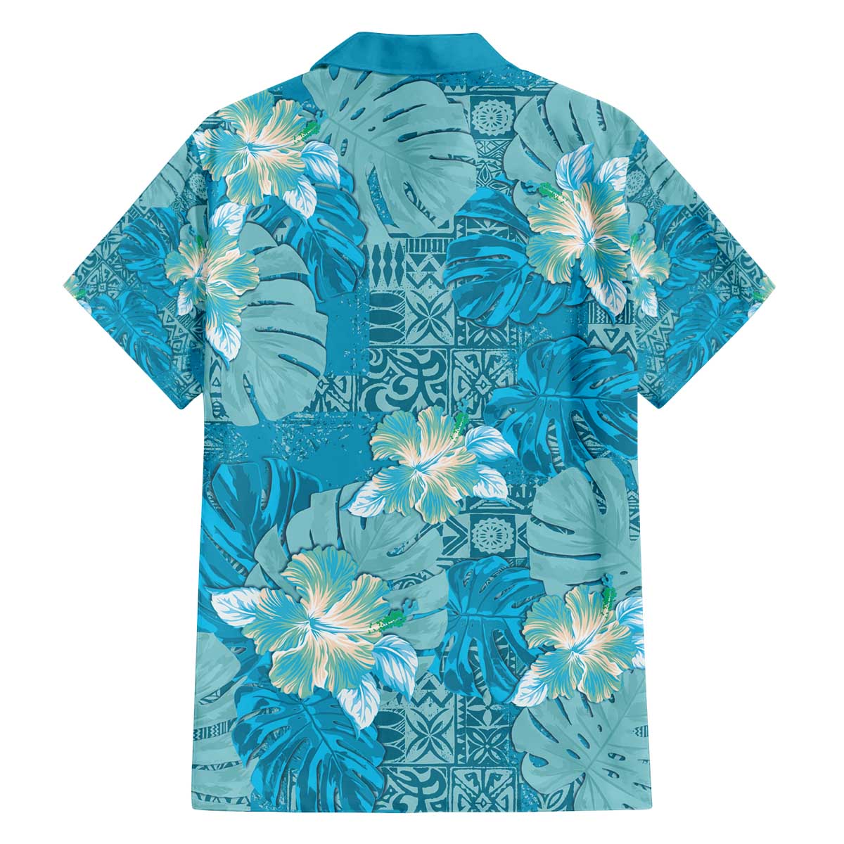 Hawaii Family Matching Off The Shoulder Long Sleeve Dress and Hawaiian Shirt Teal Polynesian Monstera Patterns - Polynesian Pride