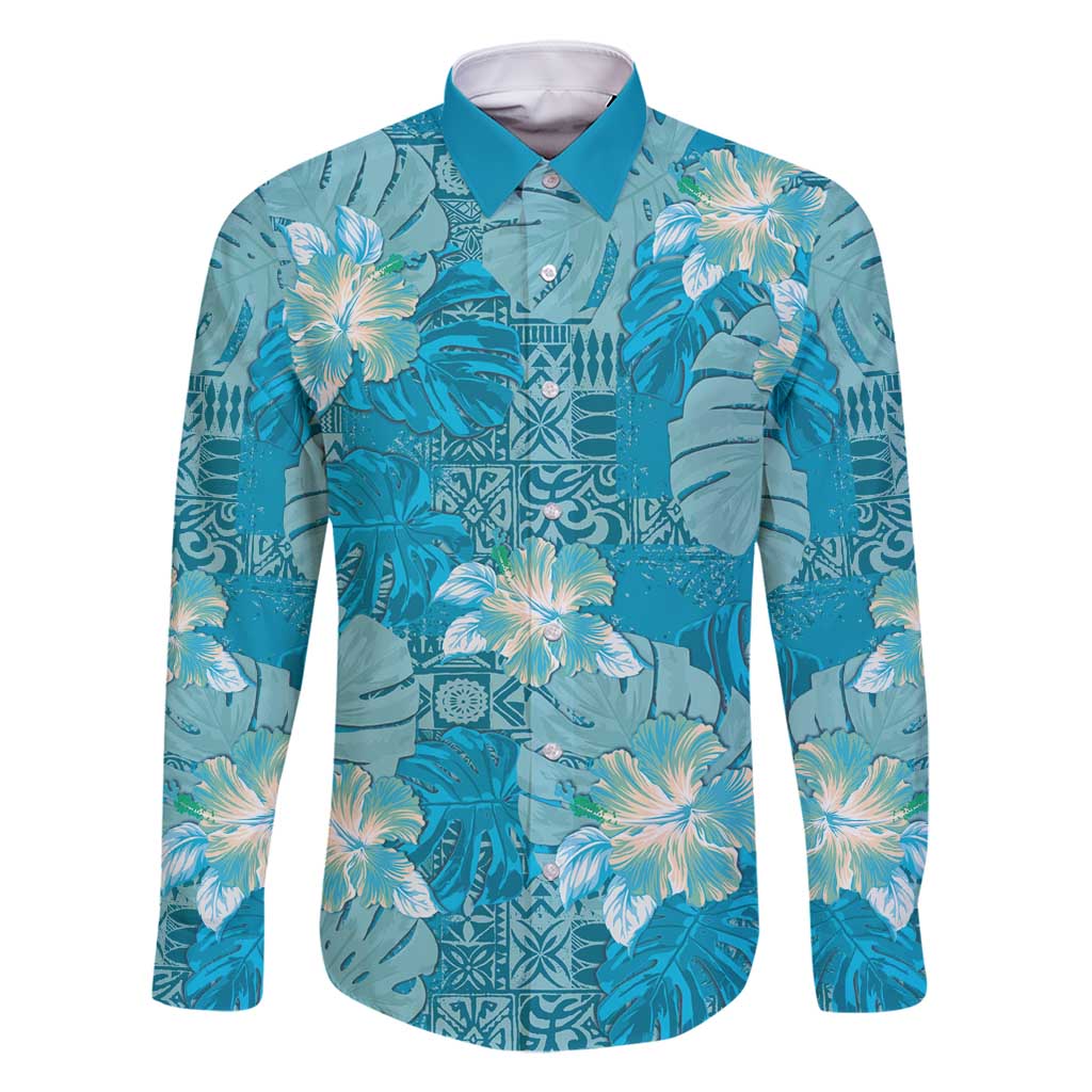 Hawaii Family Matching Off Shoulder Maxi Dress and Hawaiian Shirt Teal Polynesian Monstera Patterns - Polynesian Pride