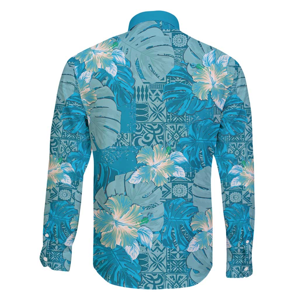 Hawaii Family Matching Off Shoulder Maxi Dress and Hawaiian Shirt Teal Polynesian Monstera Patterns - Polynesian Pride