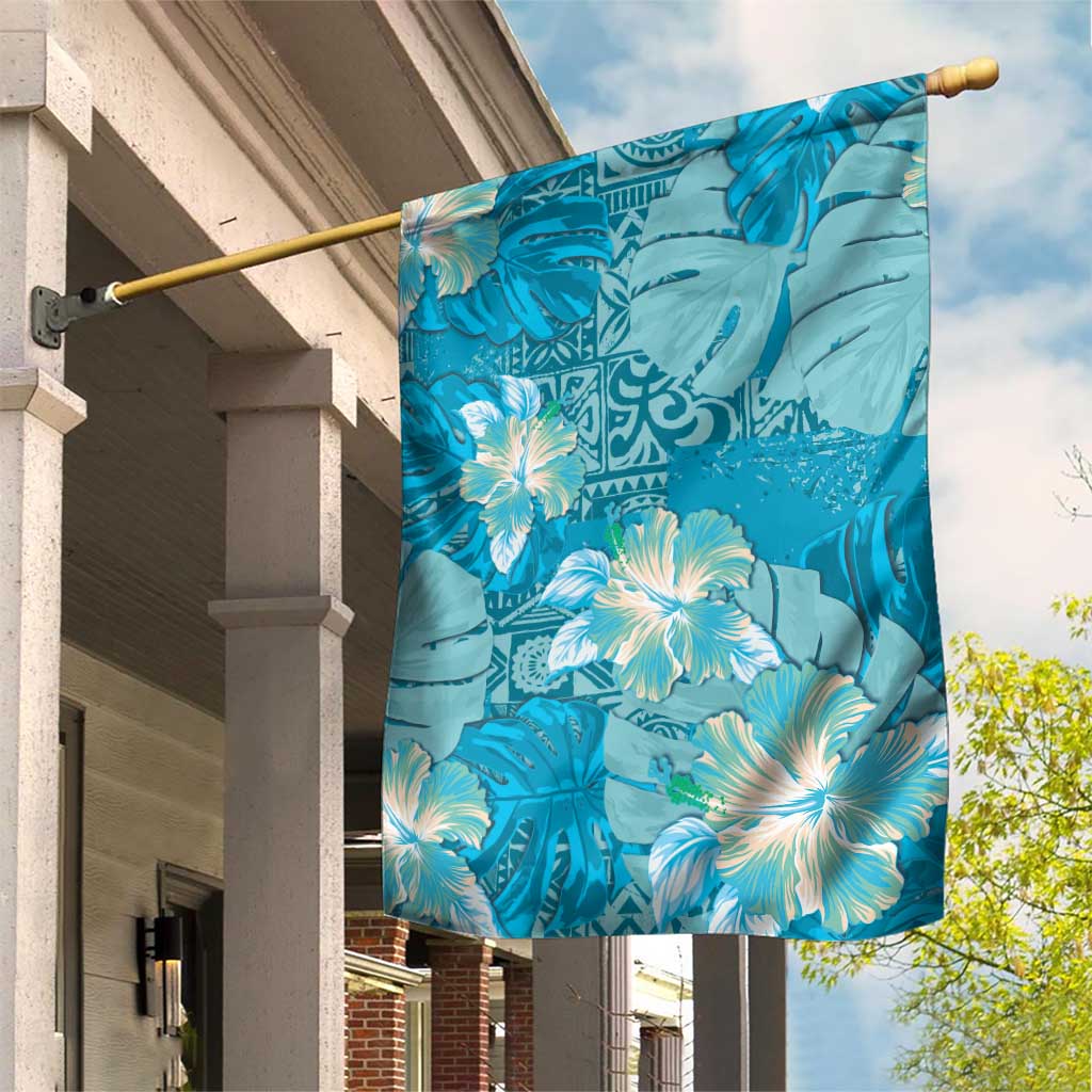 Hawaii Garden Flag Teal Polynesian Monstera Patterns - Polynesian Pride