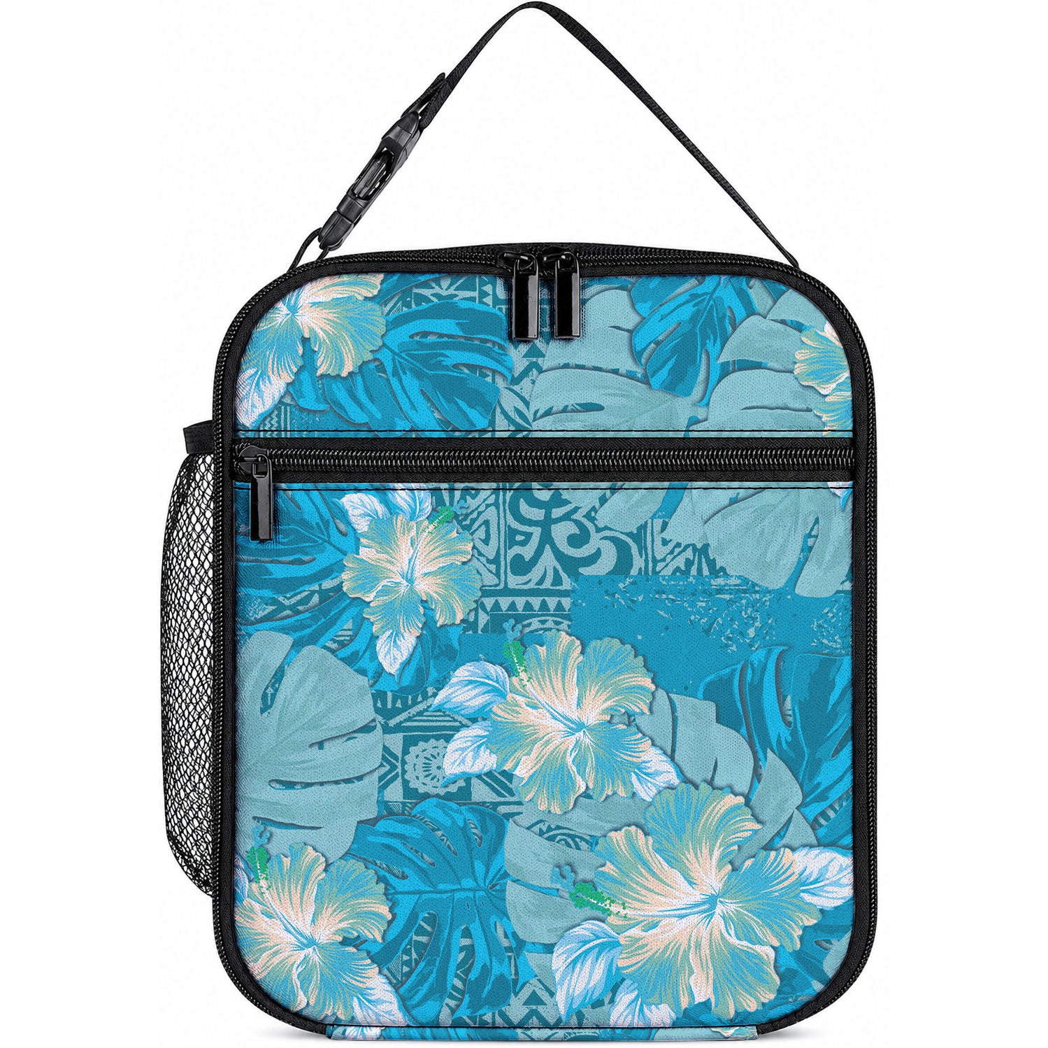 Hawaii Lunch Bag Teal Polynesian Monstera Patterns DT05 10.2 × 8.3 × 4.3 inch Teal - Polynesian Pride