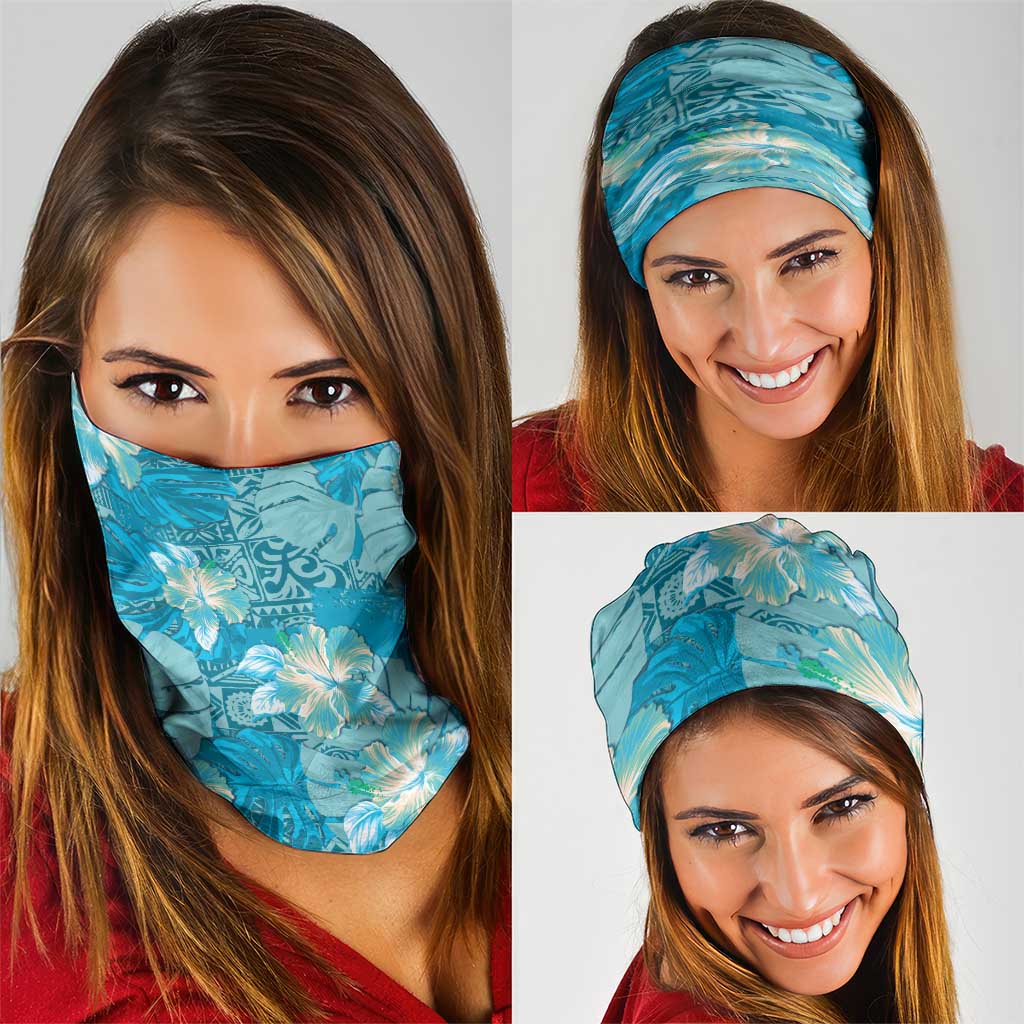 Hawaii Neck Gaiter Teal Polynesian Monstera Patterns DT05