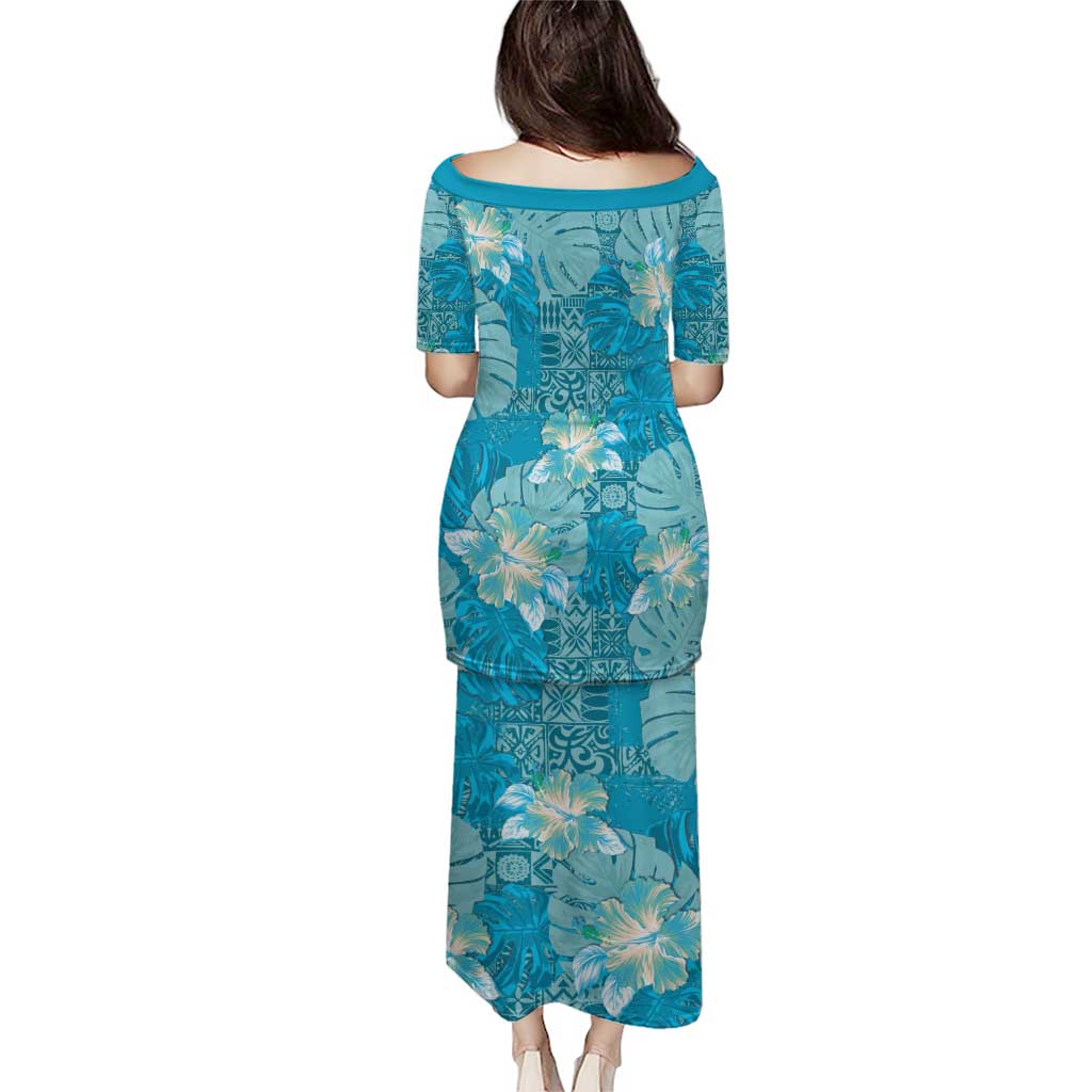 Hawaii Puletasi Teal Polynesian Monstera Patterns - Polynesian Pride