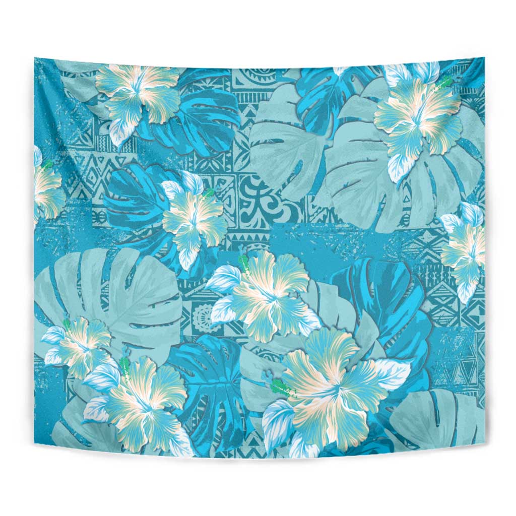 Hawaii Tapestry Teal Polynesian Monstera Patterns - Polynesian Pride