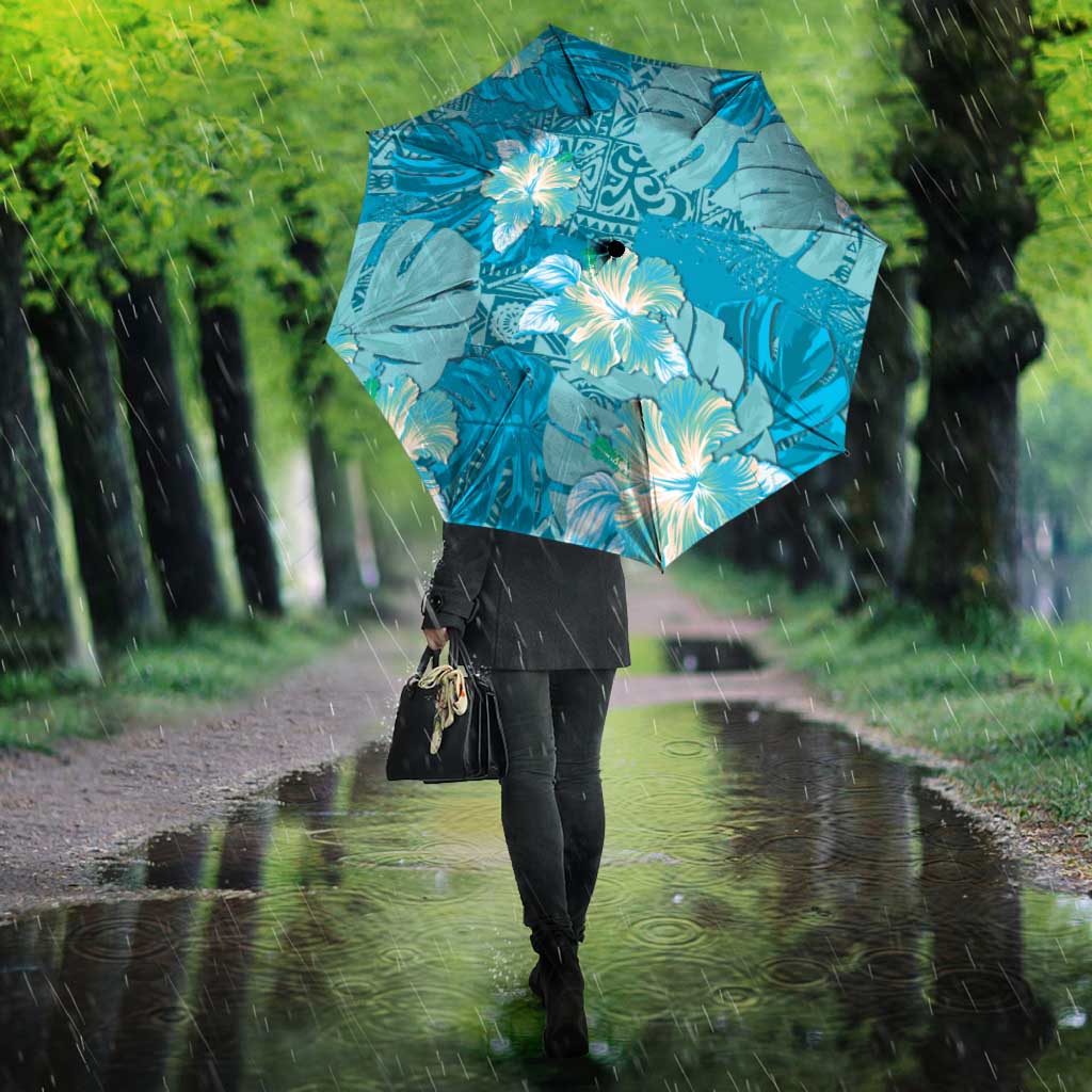 Hawaii Umbrella Teal Polynesian Monstera Patterns - Polynesian Pride