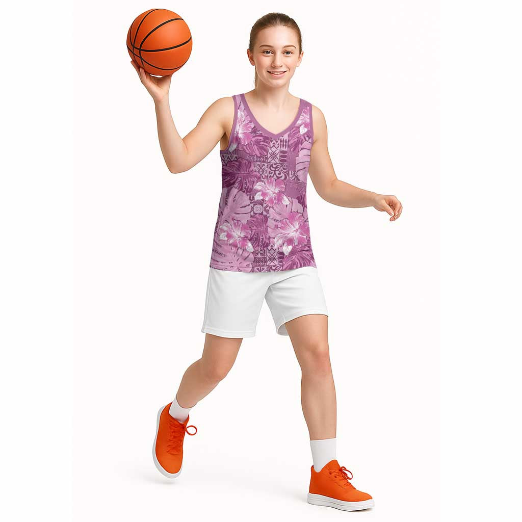 Hawaii Basketball Jersey Magenta Polynesian Monstera Patterns - Polynesian Pride