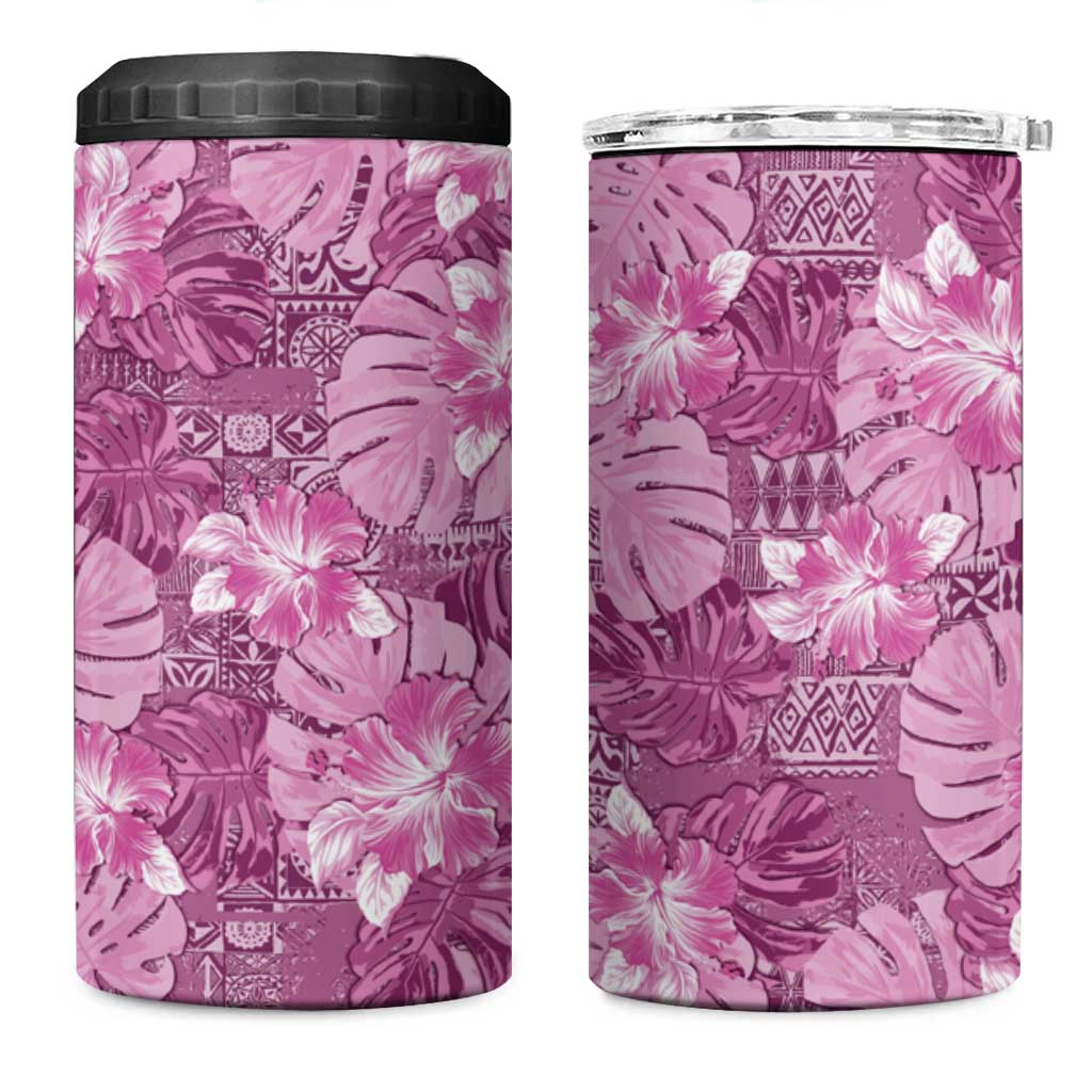 Hawaii 4 in 1 Can Cooler Tumbler Magenta Polynesian Monstera Patterns DT05 One Size: 16 oz Magenta - Polynesian Pride