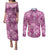 Hawaii Couples Matching Puletasi and Long Sleeve Button Shirt Magenta Polynesian Monstera Patterns - Polynesian Pride