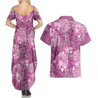 Hawaii Couples Matching Summer Maxi Dress and Hawaiian Shirt Magenta Polynesian Monstera Patterns DT05 - Polynesian Pride