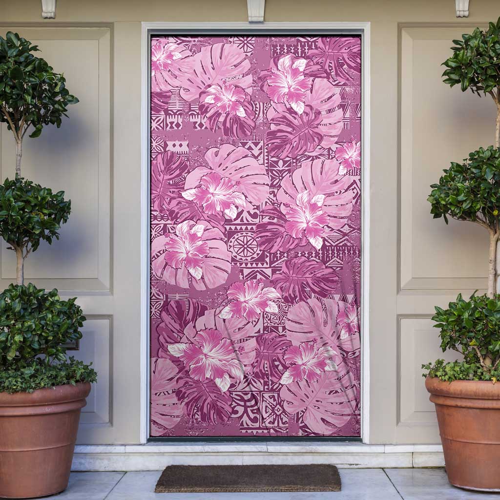 Hawaii Door Cover Magenta Polynesian Monstera Patterns DT05 Magenta - Polynesian Pride