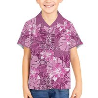 Hawaii Family Matching Long Sleeve Bodycon Dress and Hawaiian Shirt Magenta Polynesian Monstera Patterns - Polynesian Pride