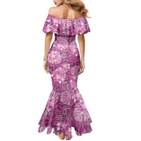Hawaii Family Matching Mermaid Dress and Hawaiian Shirt Magenta Polynesian Monstera Patterns - Polynesian Pride