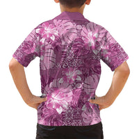 Hawaii Family Matching Off Shoulder Maxi Dress and Hawaiian Shirt Magenta Polynesian Monstera Patterns - Polynesian Pride
