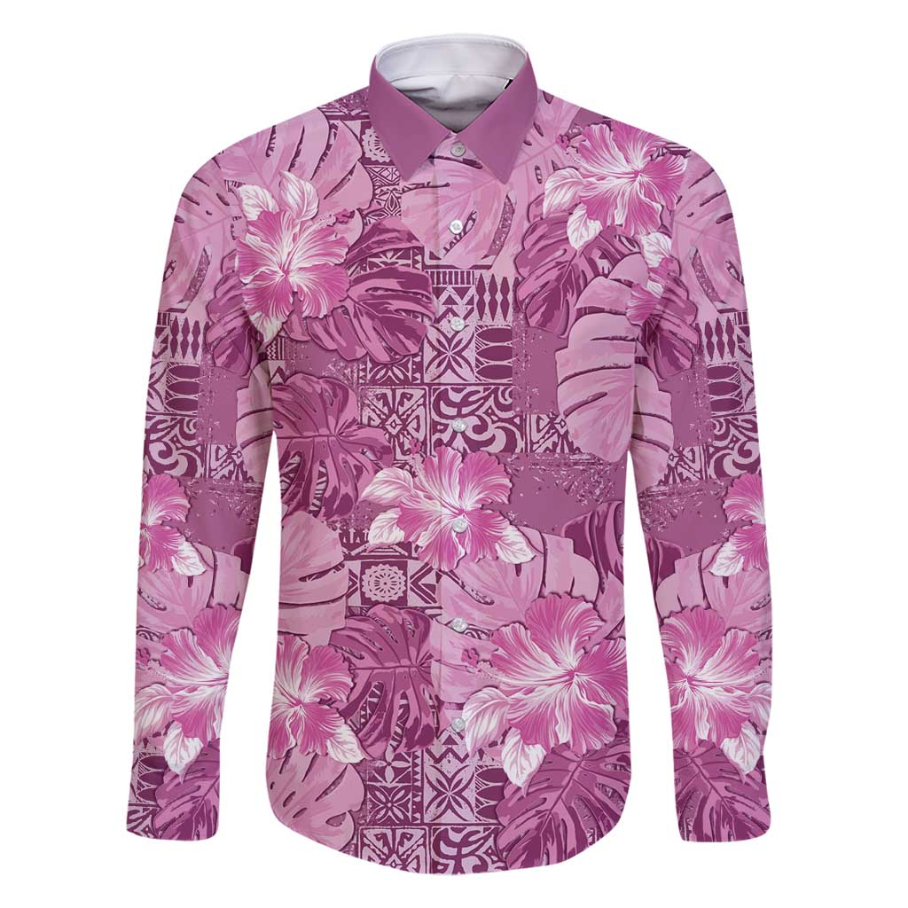 Hawaii Family Matching Off Shoulder Short Dress and Hawaiian Shirt Magenta Polynesian Monstera Patterns - Polynesian Pride