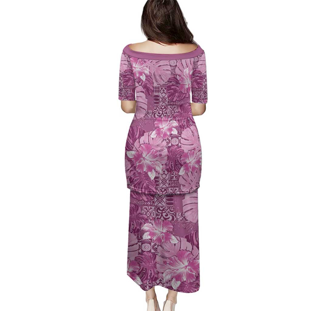 Hawaii Family Matching Puletasi and Hawaiian Shirt Magenta Polynesian Monstera Patterns - Polynesian Pride