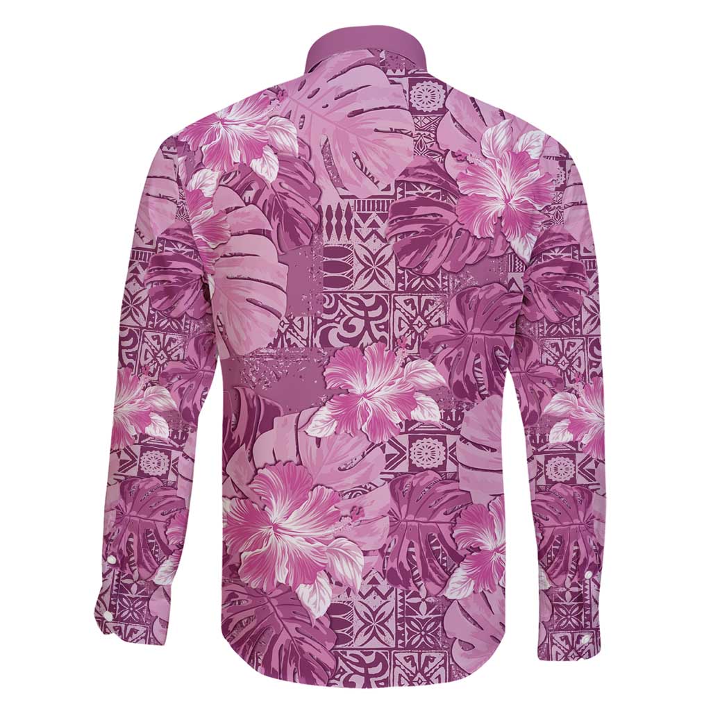 Hawaii Family Matching Short Sleeve Bodycon Dress and Hawaiian Shirt Magenta Polynesian Monstera Patterns - Polynesian Pride