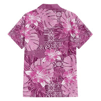 Hawaii Family Matching Summer Maxi Dress and Hawaiian Shirt Magenta Polynesian Monstera Patterns - Polynesian Pride