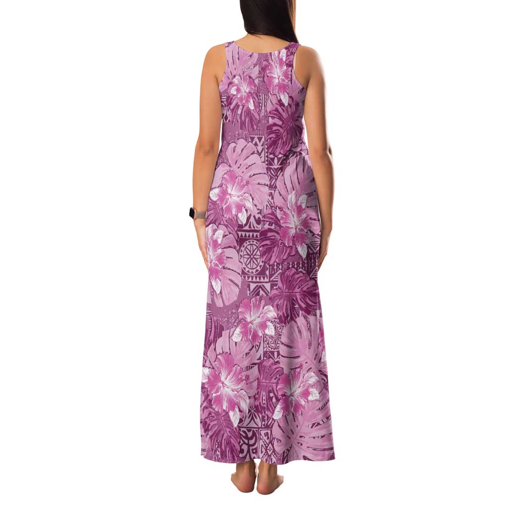 Hawaii Family Matching Tank Maxi Dress and Hawaiian Shirt Magenta Polynesian Monstera Patterns - Polynesian Pride