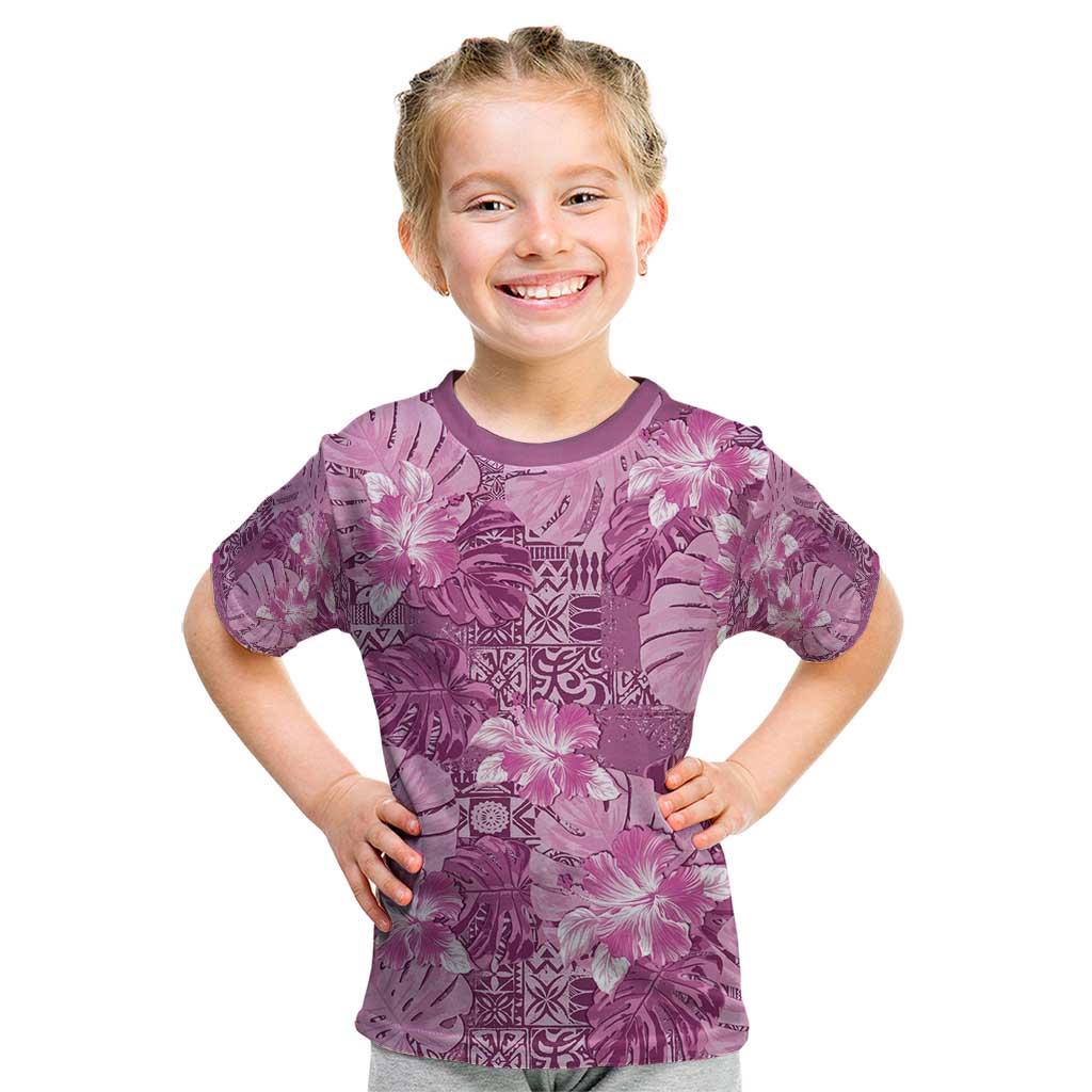 Hawaii Kid T Shirt Magenta Polynesian Monstera Patterns - Polynesian Pride