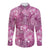 Hawaii Long Sleeve Button Shirt Magenta Polynesian Monstera Patterns - Polynesian Pride