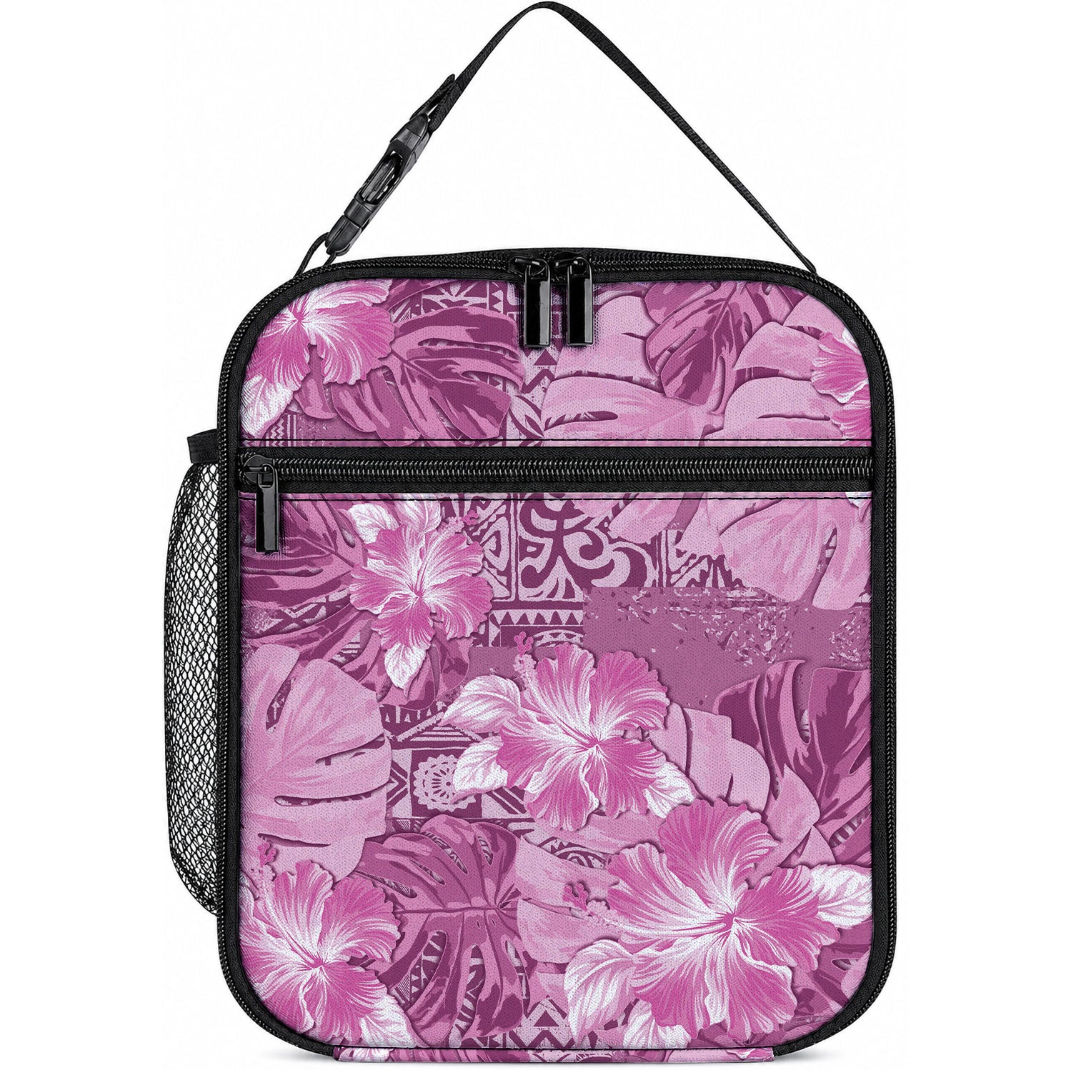 Hawaii Lunch Bag Magenta Polynesian Monstera Patterns DT05 10.2 × 8.3 × 4.3 inch Magenta - Polynesian Pride