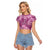 Hawaii Raglan Cropped T Shirt Magenta Polynesian Monstera Patterns - Polynesian Pride