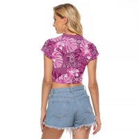 Hawaii Raglan Cropped T Shirt Magenta Polynesian Monstera Patterns - Polynesian Pride